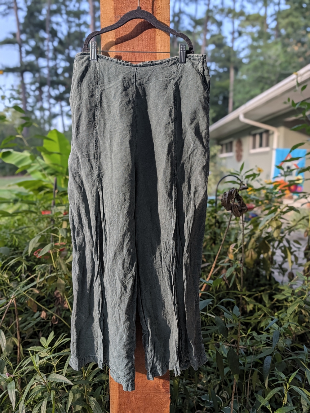 YFB Women's Casual Wide-Leg Linen Pants - Olive Green